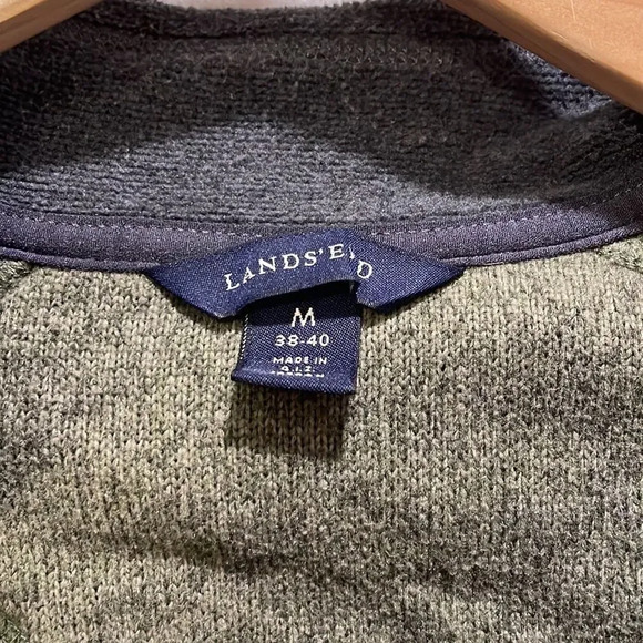 Lands End Mens olive green and dark grey half zip sweatshirt - Picture 4 of 11